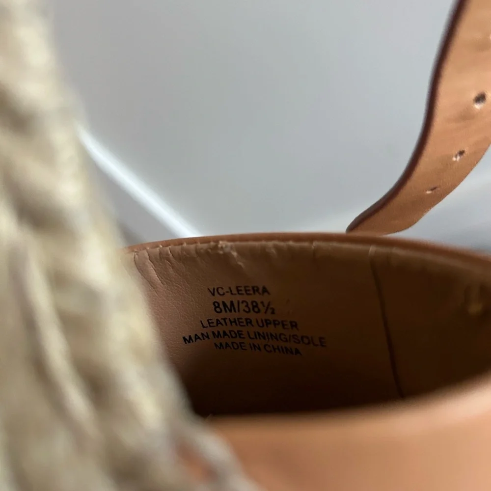 Vince Camuto Camel Leather Espadrille Wedge Heels Sandals - Picture 6 of 9